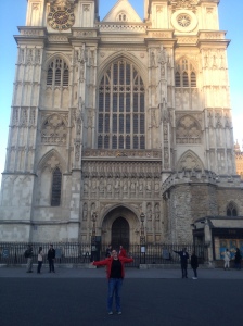 Posing in front of Westminster Abbey.